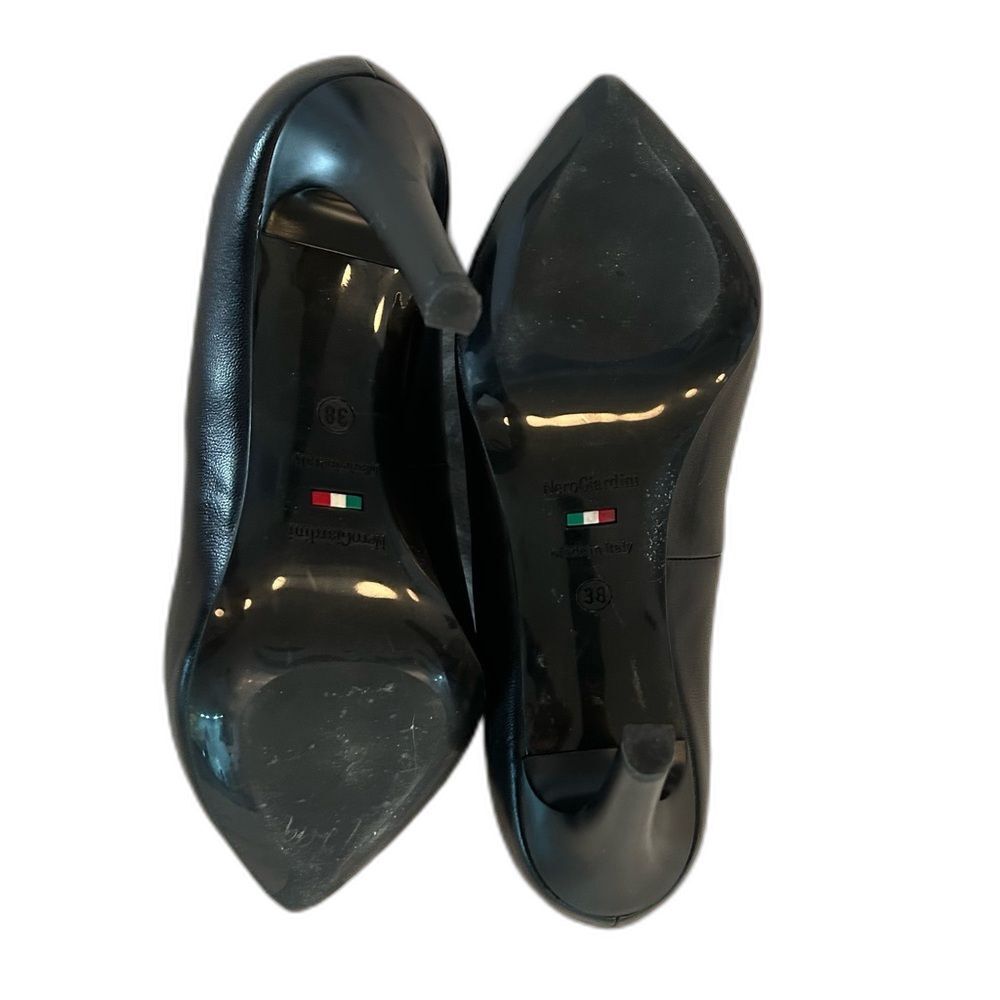 NeroGiardini Black Leather Pointed Toe Stiletto Pumps - Picture 6 of 8